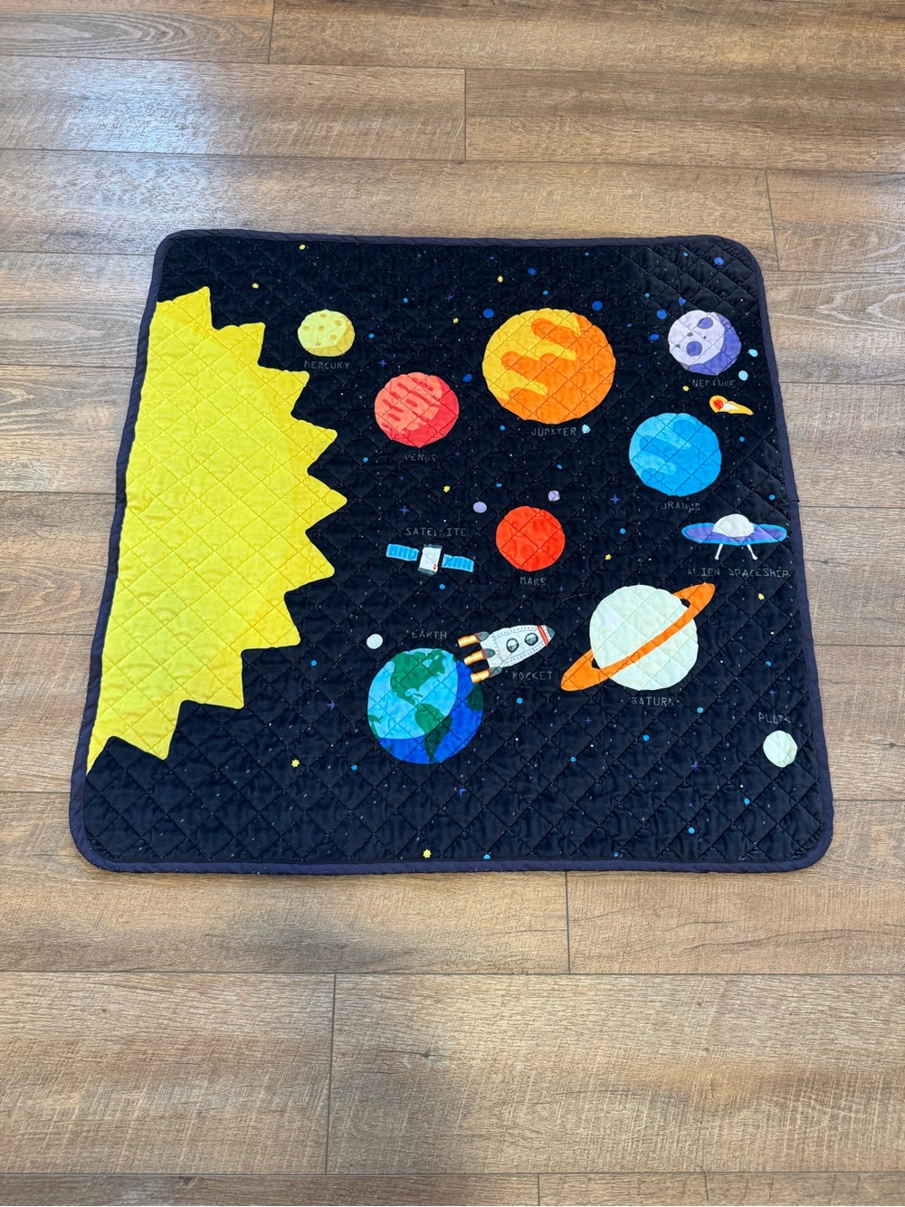 Kids Solar System Space Quilted Blanket Planets Rocket 32” x 32”